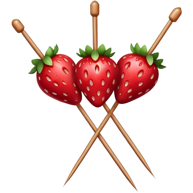 wooden skewer with three strawberries coated in shiny sugar glaze emoji