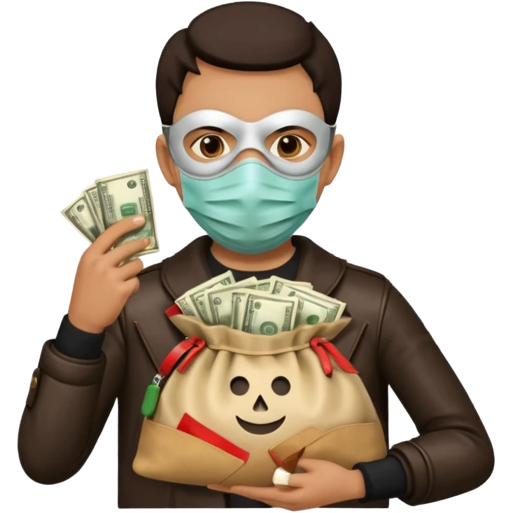 Ladron con una bolsa de dinero al lado suyo emoji