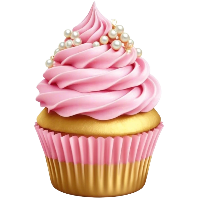 Cinematic Realistic Pink Cupcakes, fluffy pastel pink frosting swirled elegantly on top of golden cupcakes, tiny edible pearls adding a delicate touch, soft warm lighting creating a dreamy atmosphere, glowing with sweetness and charm. emoji