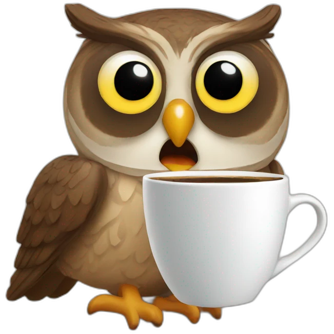 Owl drinks coffee emoji