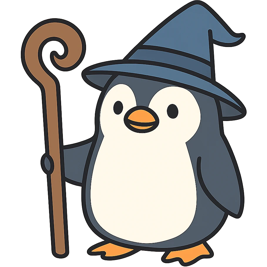 flat toon style wizard penguin with a staff emoji