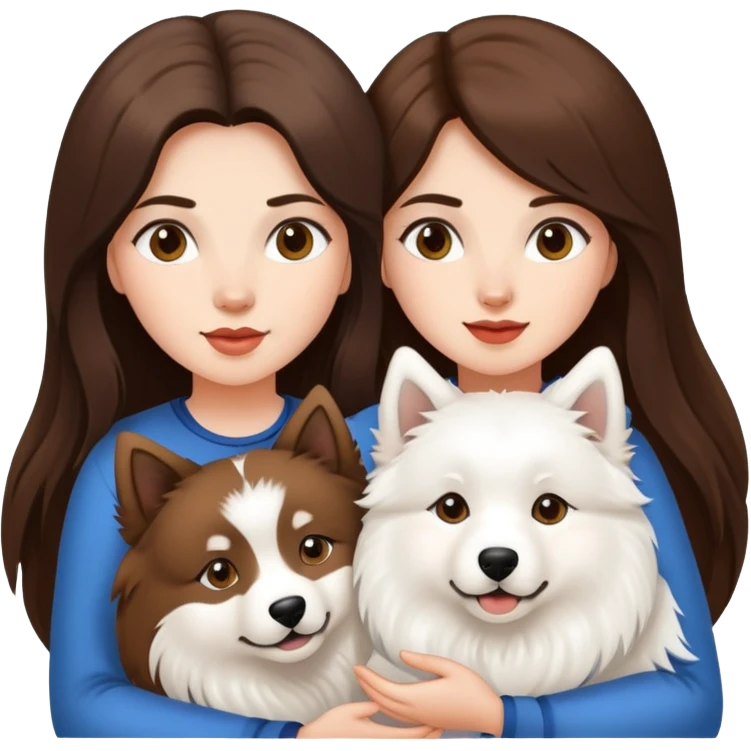 Two long hair brunette girls and two Samoyeds in their hands emoji
