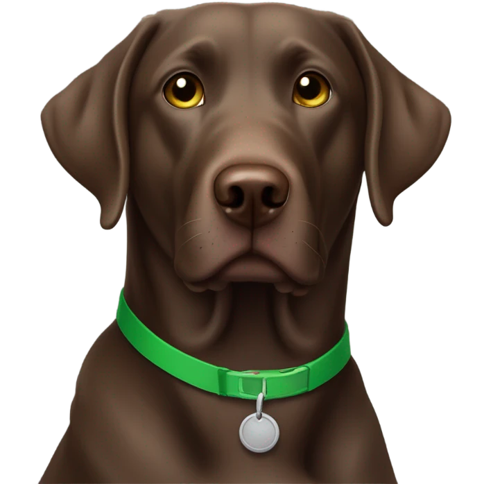 Chocolate lab mixed with Weimaraner with a grey beard and green collar emoji