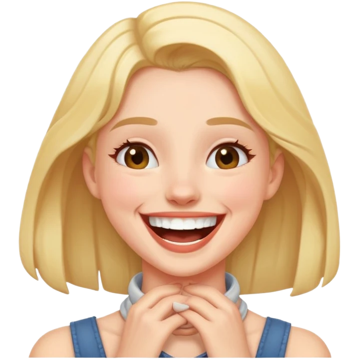 Girl with hands around neck laughing emoji