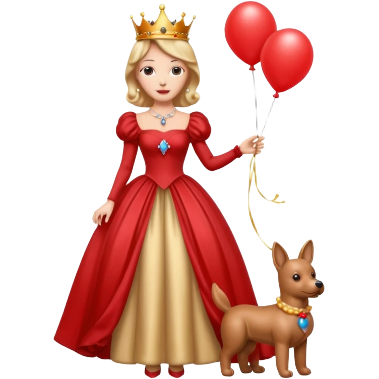 queen wearing dress, holding balloon dog emoji