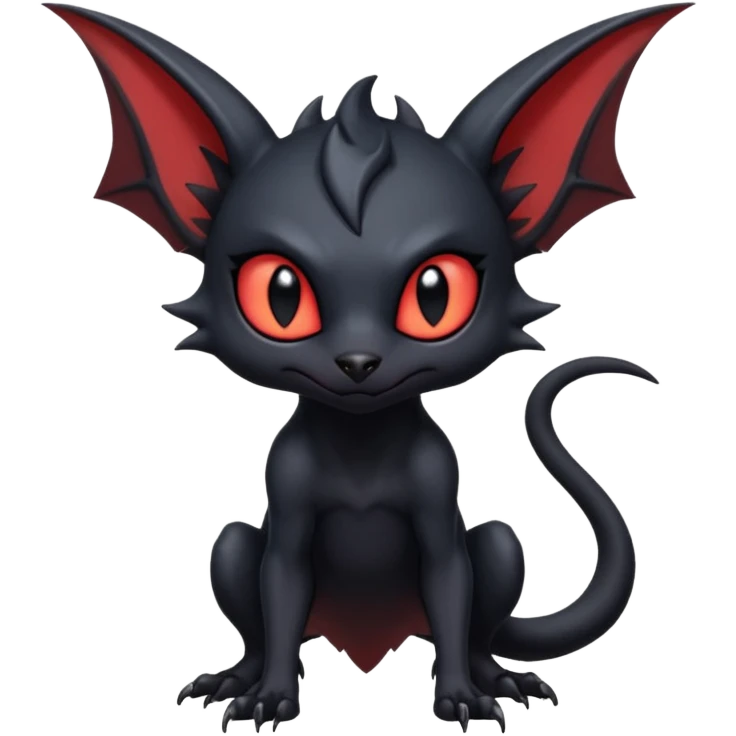 Futuristic Gothic Black Cute Dark Abyssal Vampiric Batty Ethereal Modern Salandit-Litten-Noibat-Abyss-Lykoi-Fakémon-creature-hybrid Full Body emoji