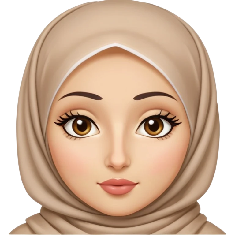Hijabi, very light skin, arab nose, doll like face, almond shaped hazel eyes. Big lips. Eyeliner.  emoji