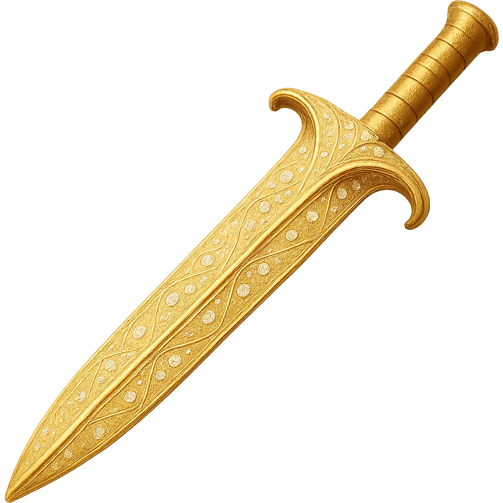Recolor this weapon to a plated gold color with ornate engravings inlaid with diamonds. The gold should be rich and metallic, and the engravings should sparkle with diamond accents. Transparent background. emoji