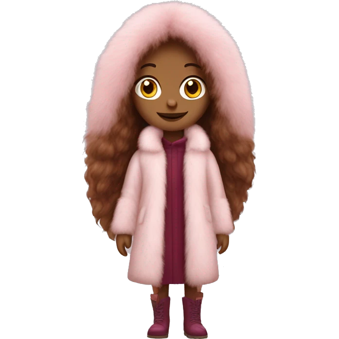 Burgundy long haired girl wearing Pale pink full length fur coat emoji
