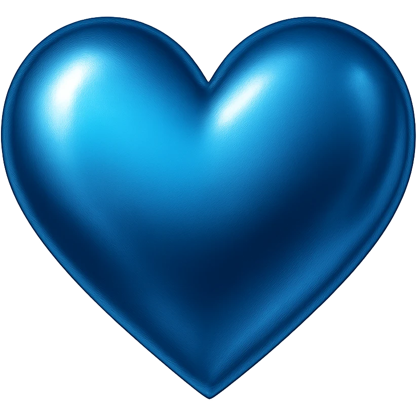 heart with a metallic blue finish, clean digital illustration emoji