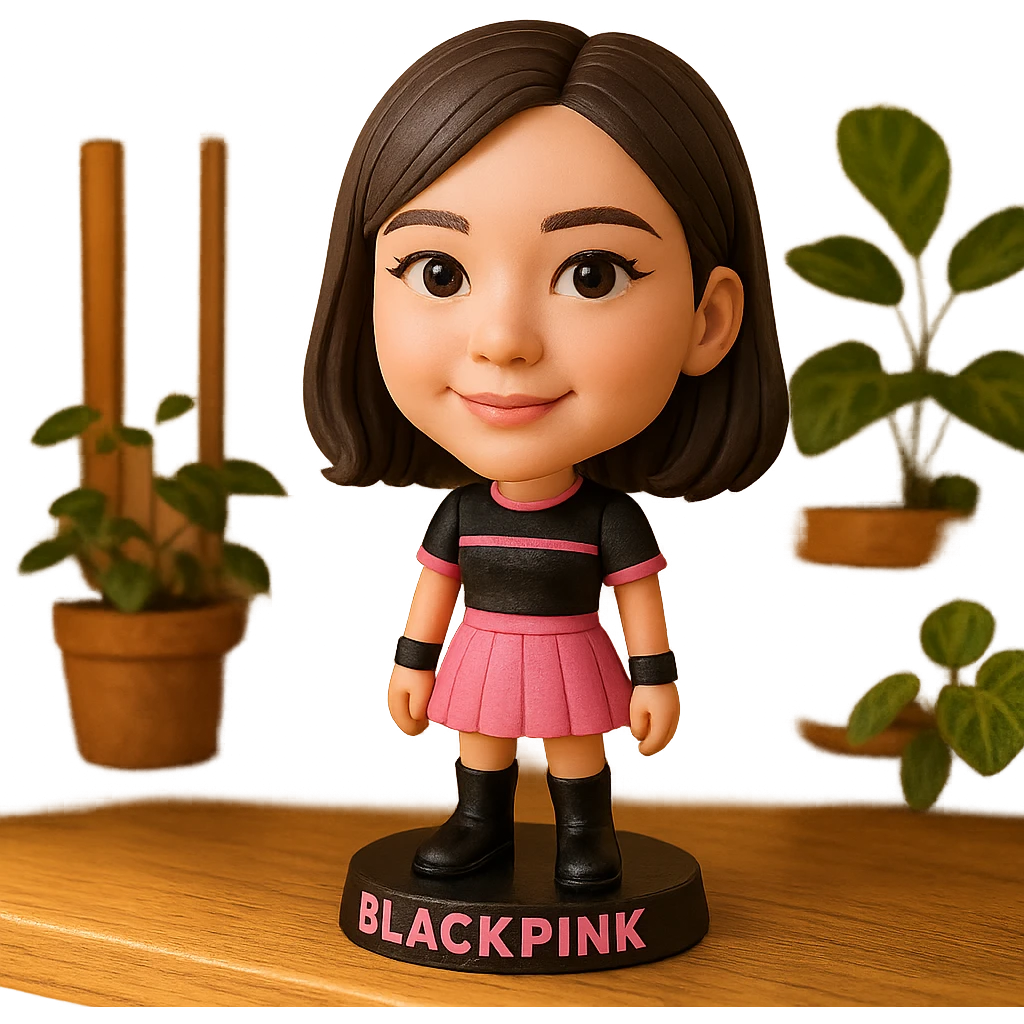 BLACKPINK-inspired object, black and pink colors, fun and collectible bobblehead design, bobblehead style emoji