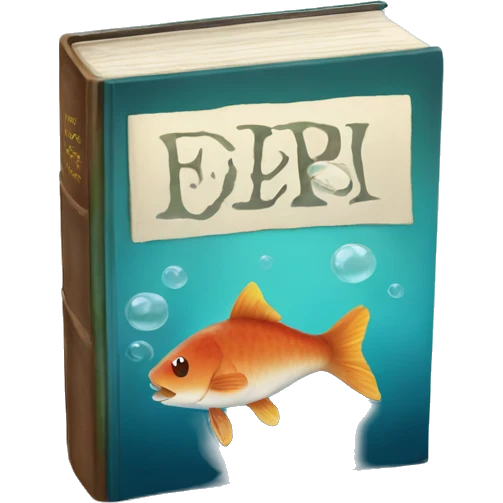Singular book with a fish themed book cover emoji