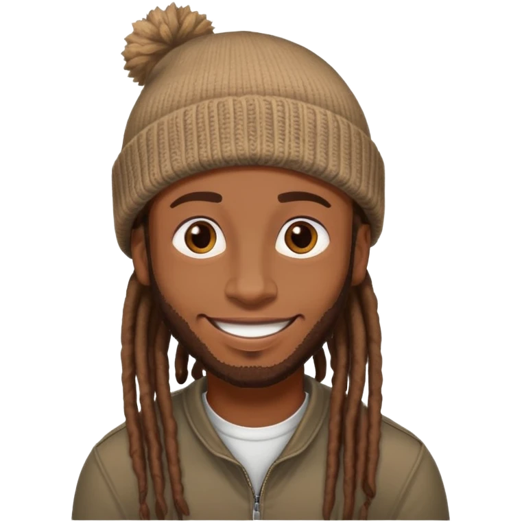 black guy with brown dreads wearing a beanie smiling  emoji