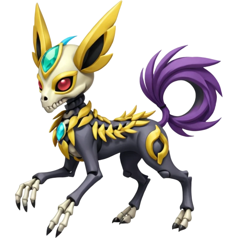 Colorful Skeletal skull-faced masked Futuristic Meloetta-Manectric-Solgaleo-Raikou-Pokémon-Digimon-Fakémon-fusion-hybrid-creature, full body emoji