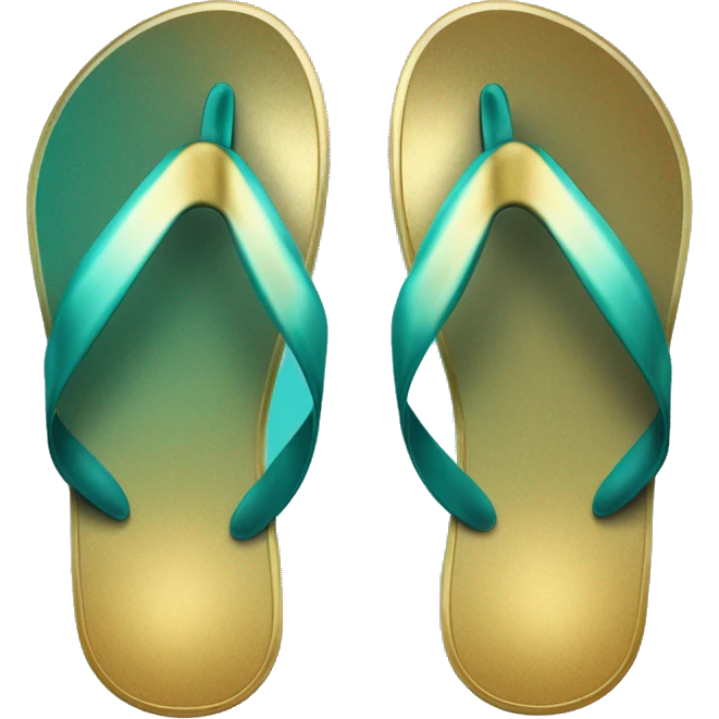 Realistic metallic gold ,dark turquoise gradient pair of summer flip flops isolated. emoji