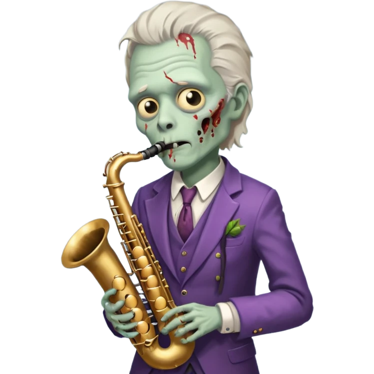Zombie saxophonist – bent saxophone, puffed cheeks, eerie jazz vibe.
 emoji