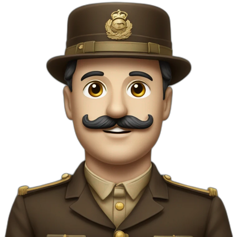 Charlie chaplin with military brown costum and very little mustach squarree, and without helemet emoji