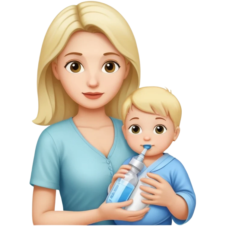 Mother holding a baby bottle with milk and a vaccine syringe emoji