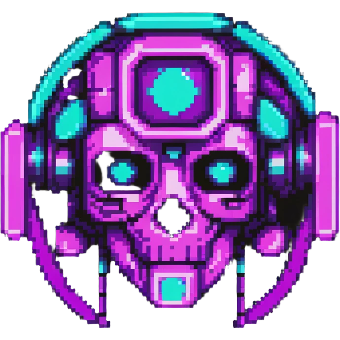 futuristic cyberpunk pixel art icon, vivid neon colors purple magenta cyan, minimal expressive design, 32x32, centered, high contrast, transparent background, no text, suitable for dark background, artist symbol emoji