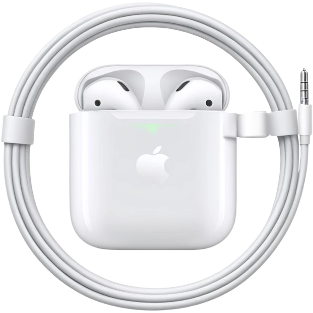 Just white wired Apple EarPods coiled in a circle, no case whatsoever, only the earbuds with the cord wrapped into a neat circle, minimalist iOS style, showing the earbuds and wire only emoji