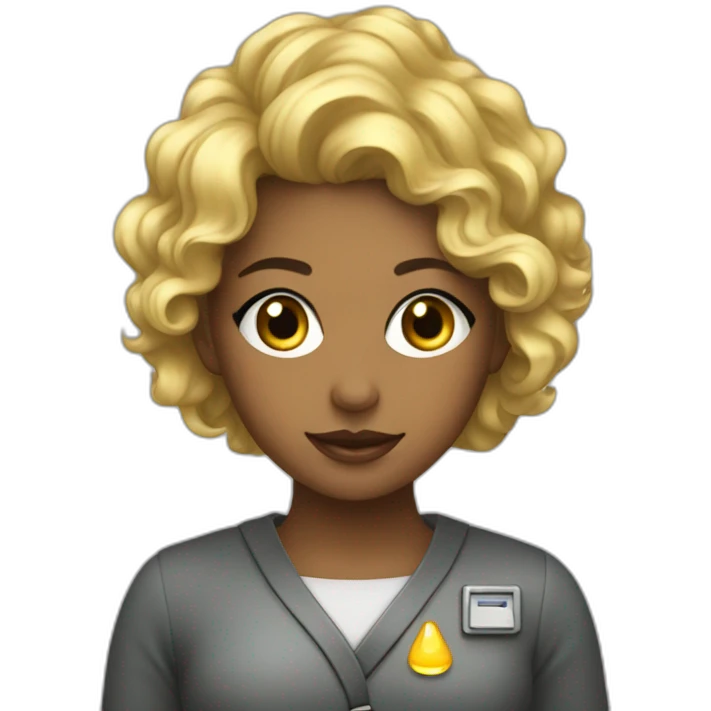 Preatty young lady with blond and curly hair working with in nuclear field emoji