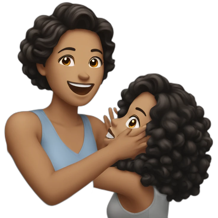 brown hair white woman celebrating with black hair white woman emoji