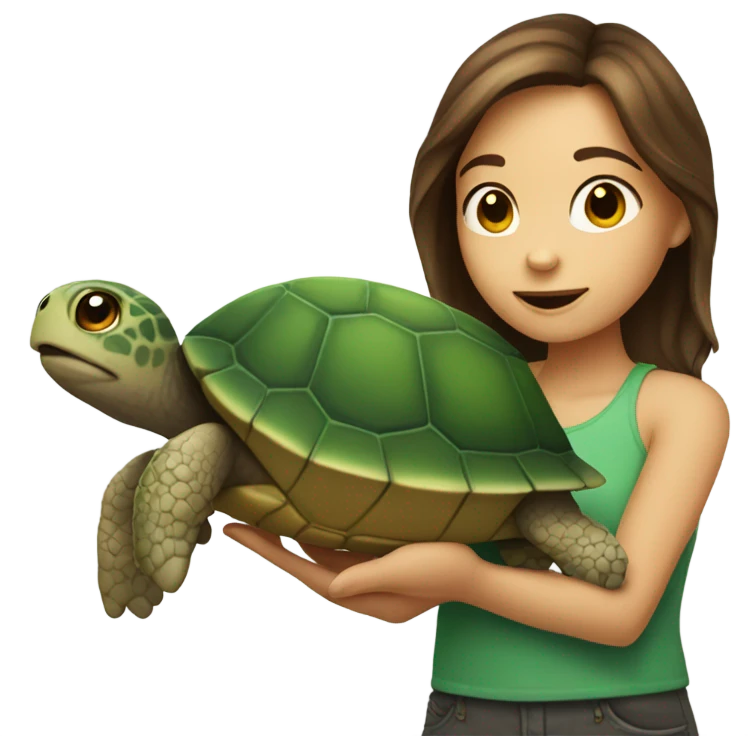 girl of brown hair with a turtle in her hands emoji