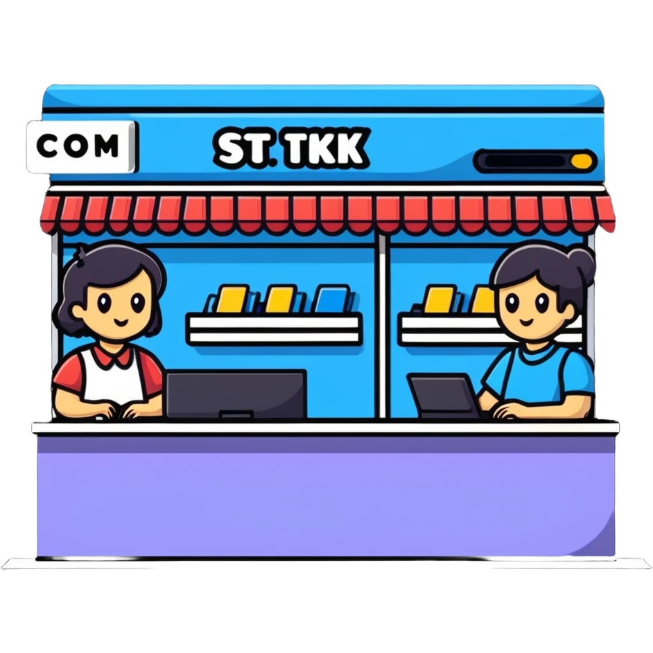 shop counter with register and clerk emoji