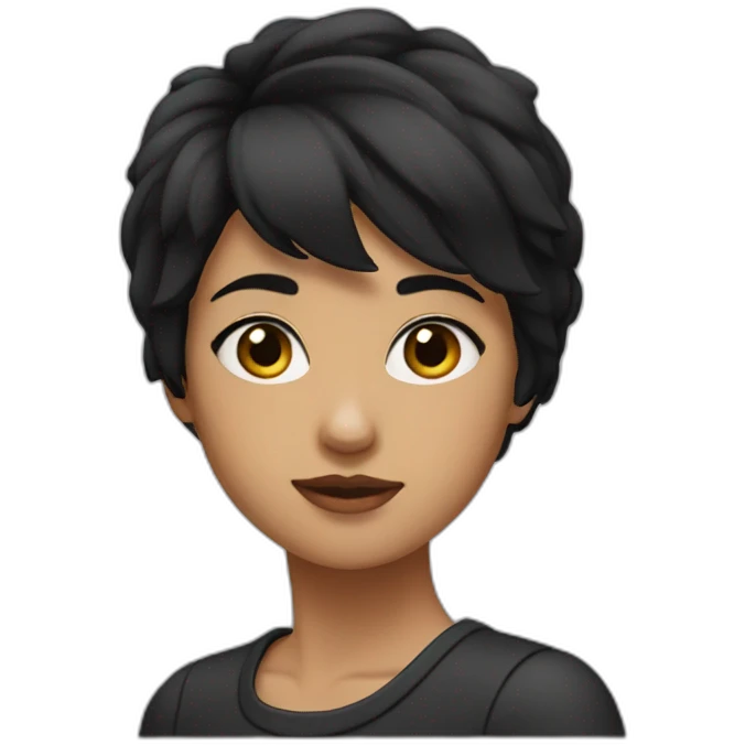 A girl with short wolfcut black hair, wearing black  emoji