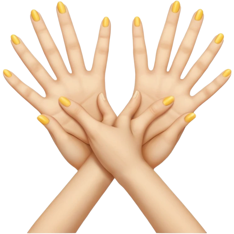 pair of human hands crossed in an X shape over the chest, right hand over left, fingers straight and close together, palms touching chest, calm and graceful, neutral yellow emoji color, minimal shading, 2D emoji style, showing appreciation and respect emoji