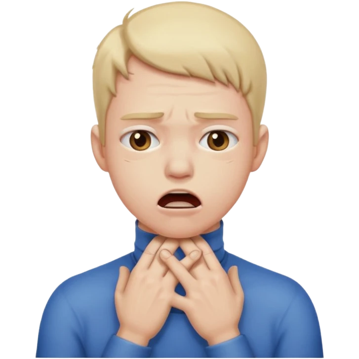Stressed clenching face and mouth with hands choking the neck emoji