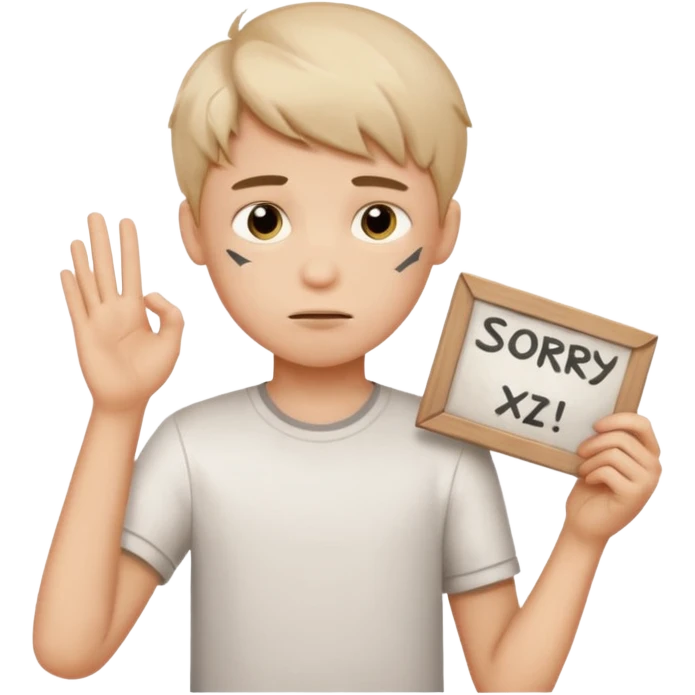 Boy with sign written sorry bhasha emoji