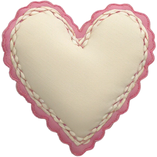 Fabric cream and pink heart with white stitching patches emoji