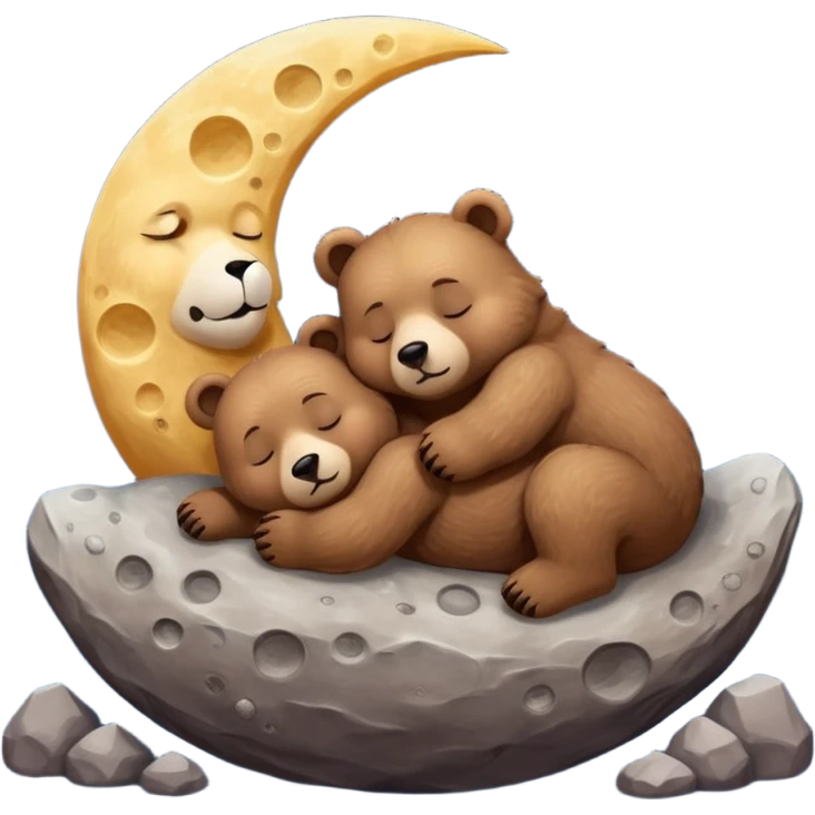 two bears sleeping together on the moon emoji