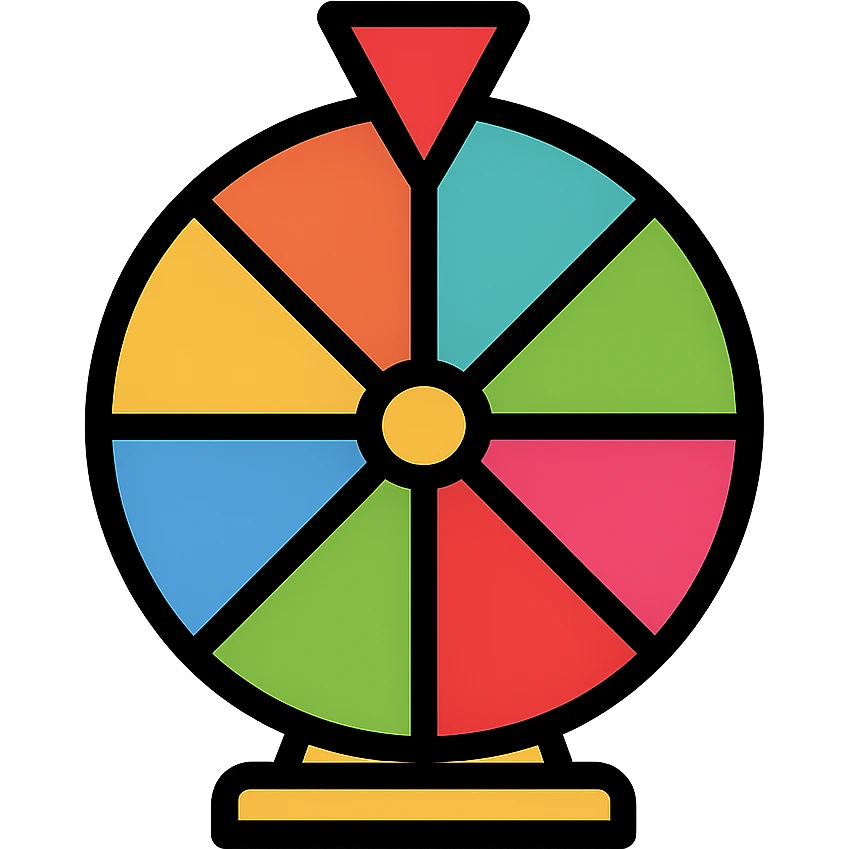 Fortune wheel with sections in different colors, with a spinner arrow on top emoji