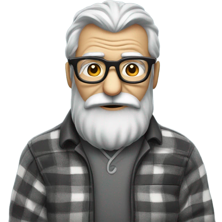 Old bearded Grey owl with black glasses in plaid shirt  emoji