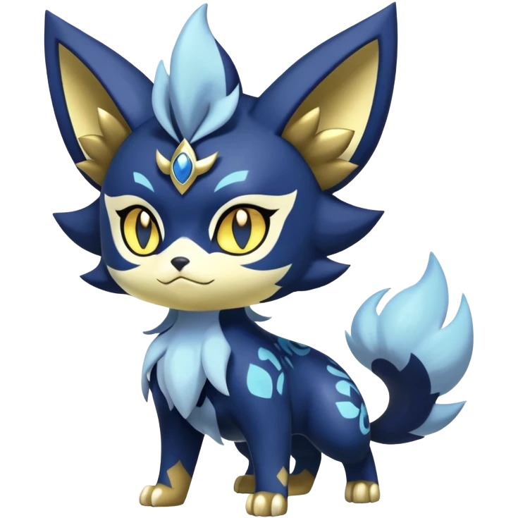Shiny mExotic Badass Colorfulj Ethereal Royal Mysterious Gothic Meowstic-Zorua-Litten-Noibat-Pokémon-Fakémon-hybrid-creature (full body) with pattern-markings with golden eyes emoji