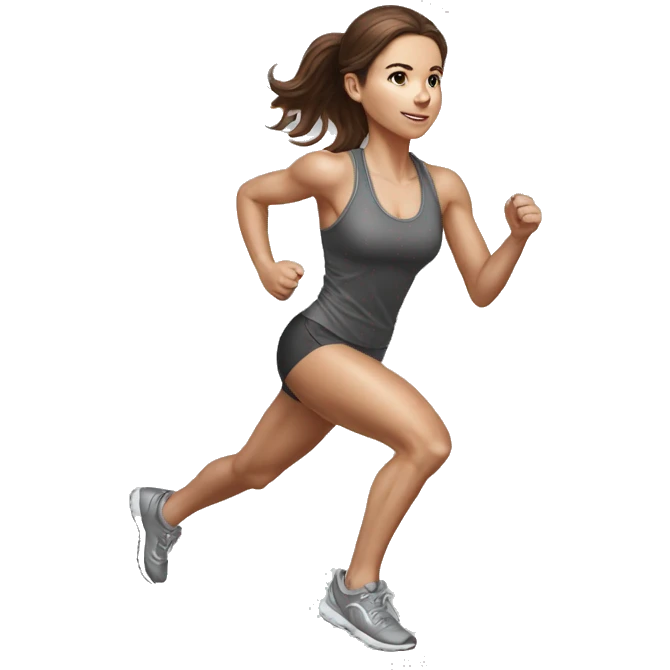 Full length hyperrealistic pencil drawing of athletic girl with brown hair doing cardio emoji