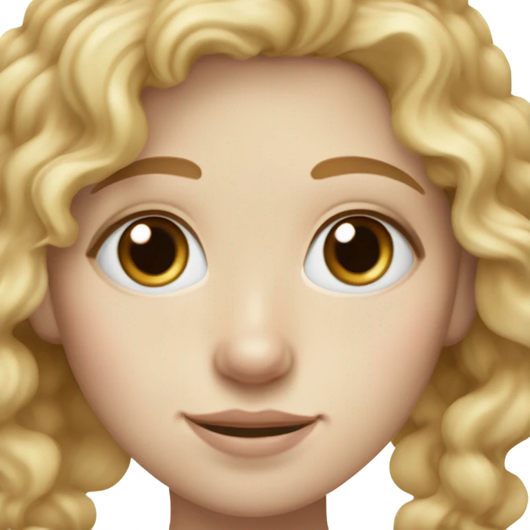 make a girl with pale skin and light freckles with one small dark freckle on the right side of her nose and one in the middle of her forehead. she has curly dirty blonde hair and blue eyes emoji