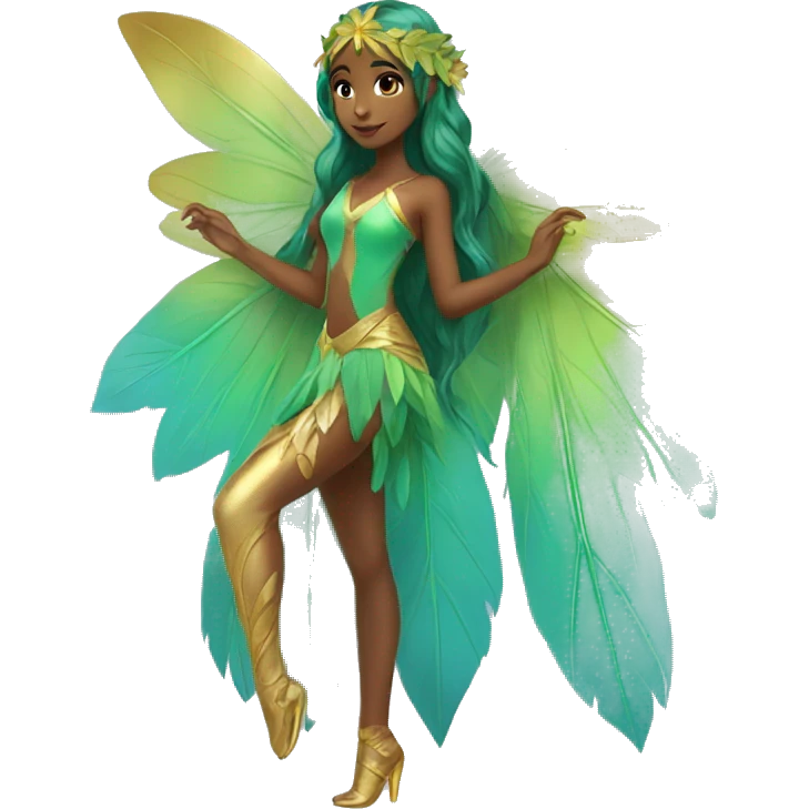 Beautiful, leaf, fairy, gold, turqoise, green, long hair, big wings emoji