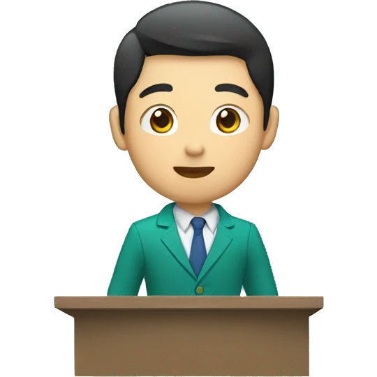 An Asian boy College student with Blue-Geen-ish Blazer doing a Presentation  emoji