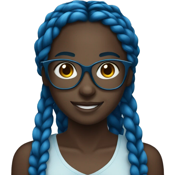Dark skin with blue long braids girl smiling with glasses emoji