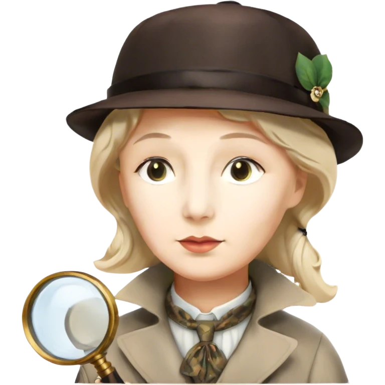 A vibrant, colorful collage featuring iconic characters like Sherlock Holmes with his magnifying glass, Miss Marple with a calm expression, and Pinkerton. The design should evoke mystery and intrigue, with elements like clues, shadows, and old-fashioned detective tools. Transparent background. emoji