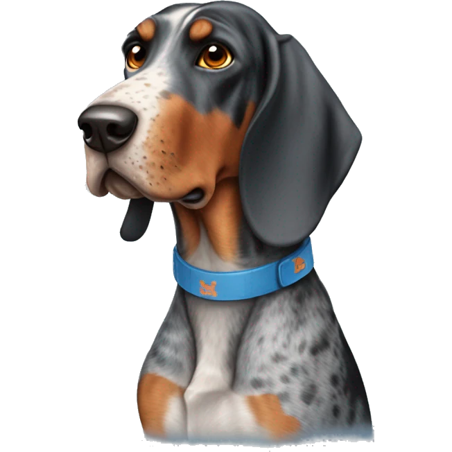 Blue tick coonhound wearing university Tennessee orange emoji