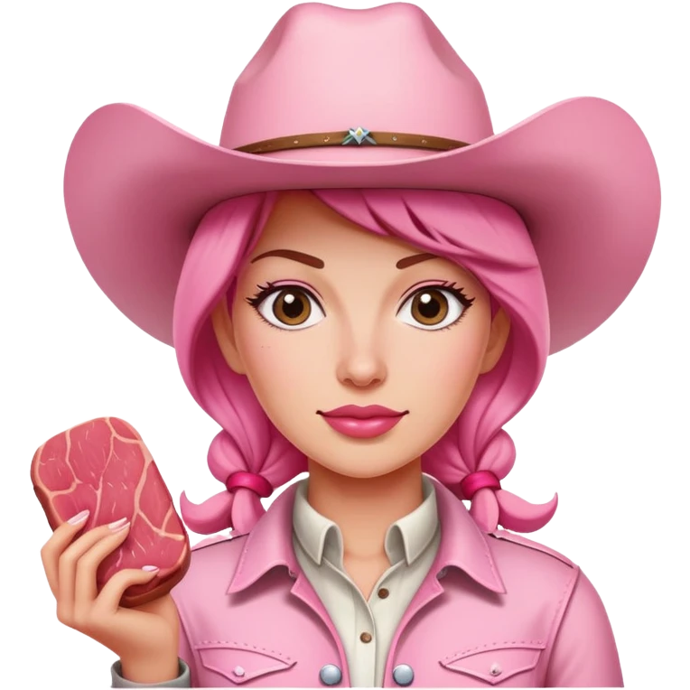 a pink cowgirl painting a SPAM meat portrait landscape  emoji