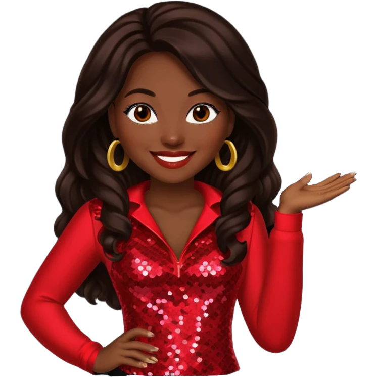 Tamika Scott from Xscape with long dark brown hair, red sequin outfit emoji