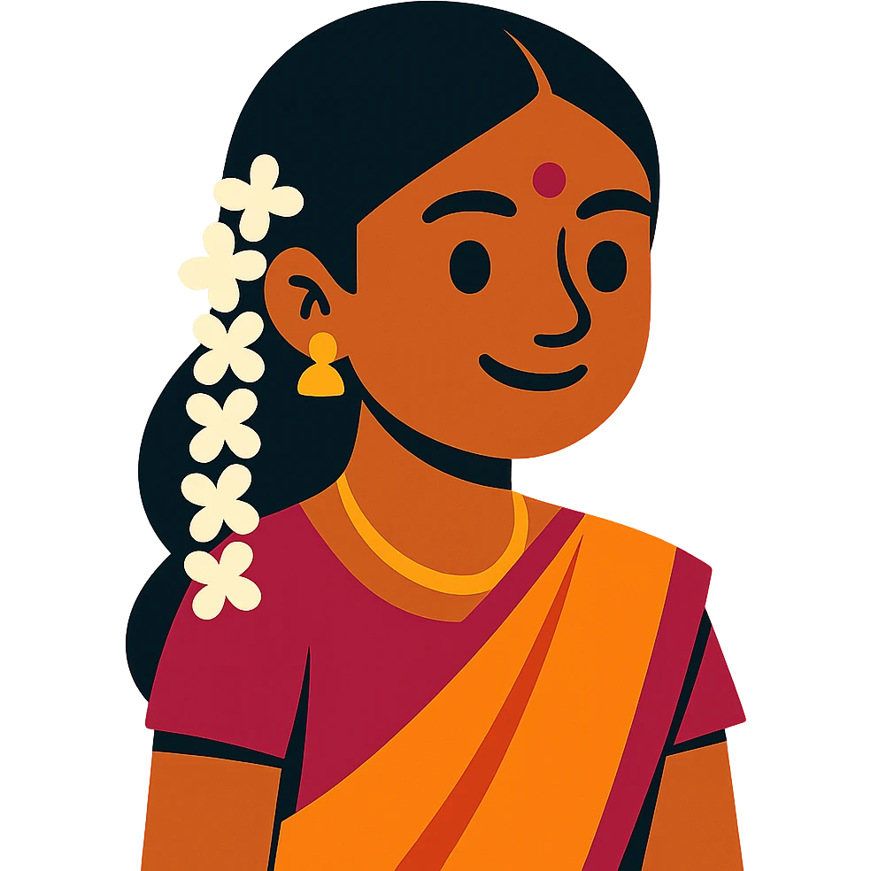 Tamil girl wearing jasmine flowers in hair emoji