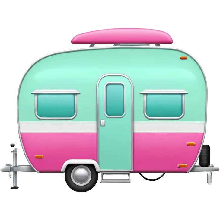 Realistic mint green and hot pink camping travel trailer isolated. emoji