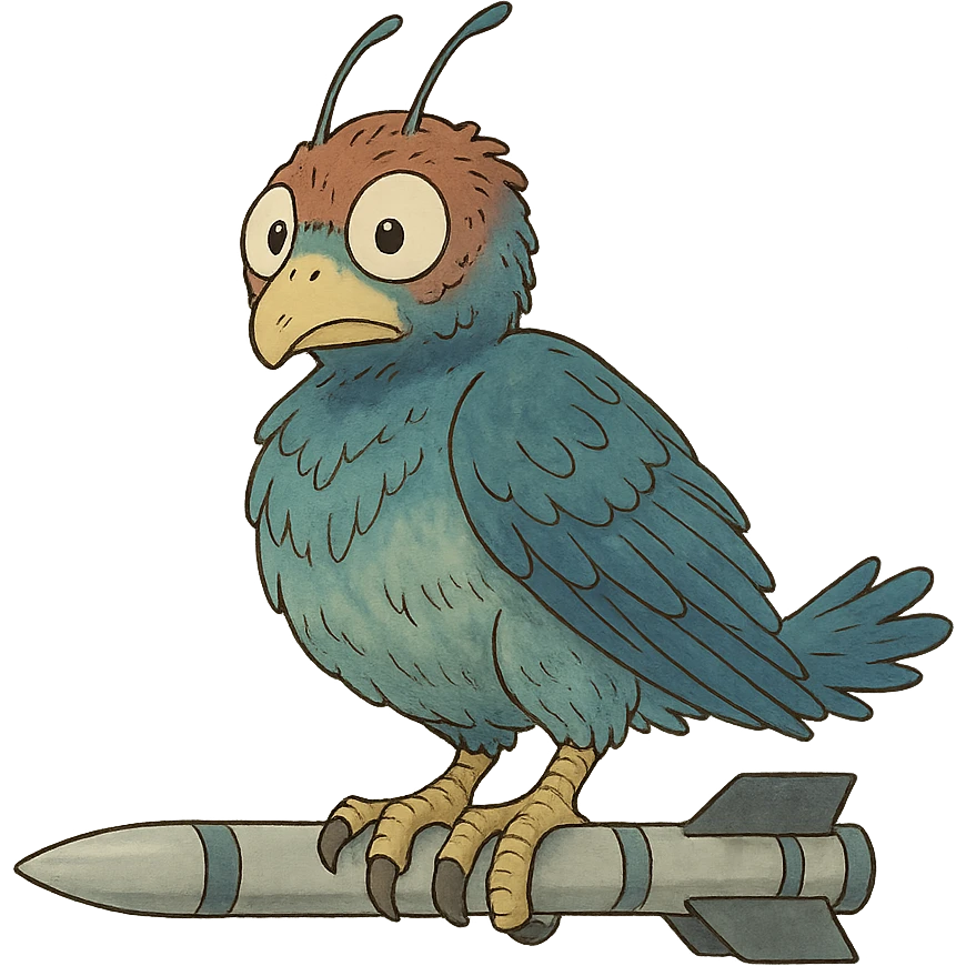 an insignia for a flag: a strange foreign alien bird creature, gripping a sidewinder missile in its' powerful claw
 emoji