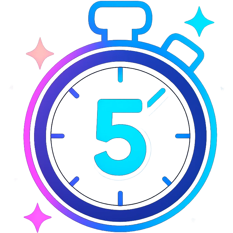 animated -5 sec icon with dark purple, blue, and black base, bright accents, complex gradients, stars, bright neon border, modern clean -5 seconds symbol, subtle glowing and moving stars neon effects, sophisticated futuristic style emoji